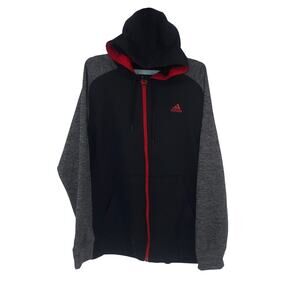 Adidas Hoodie Mens Black Gray Red Full Zip Athletic Jacket